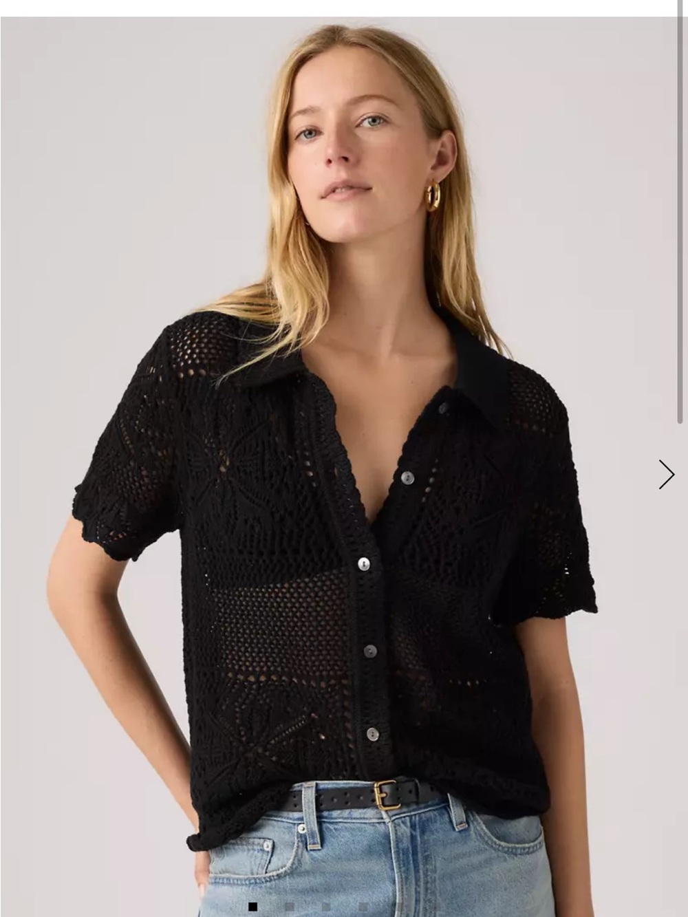 Levi's Black Crochet Button-Down Short Sleeve Top